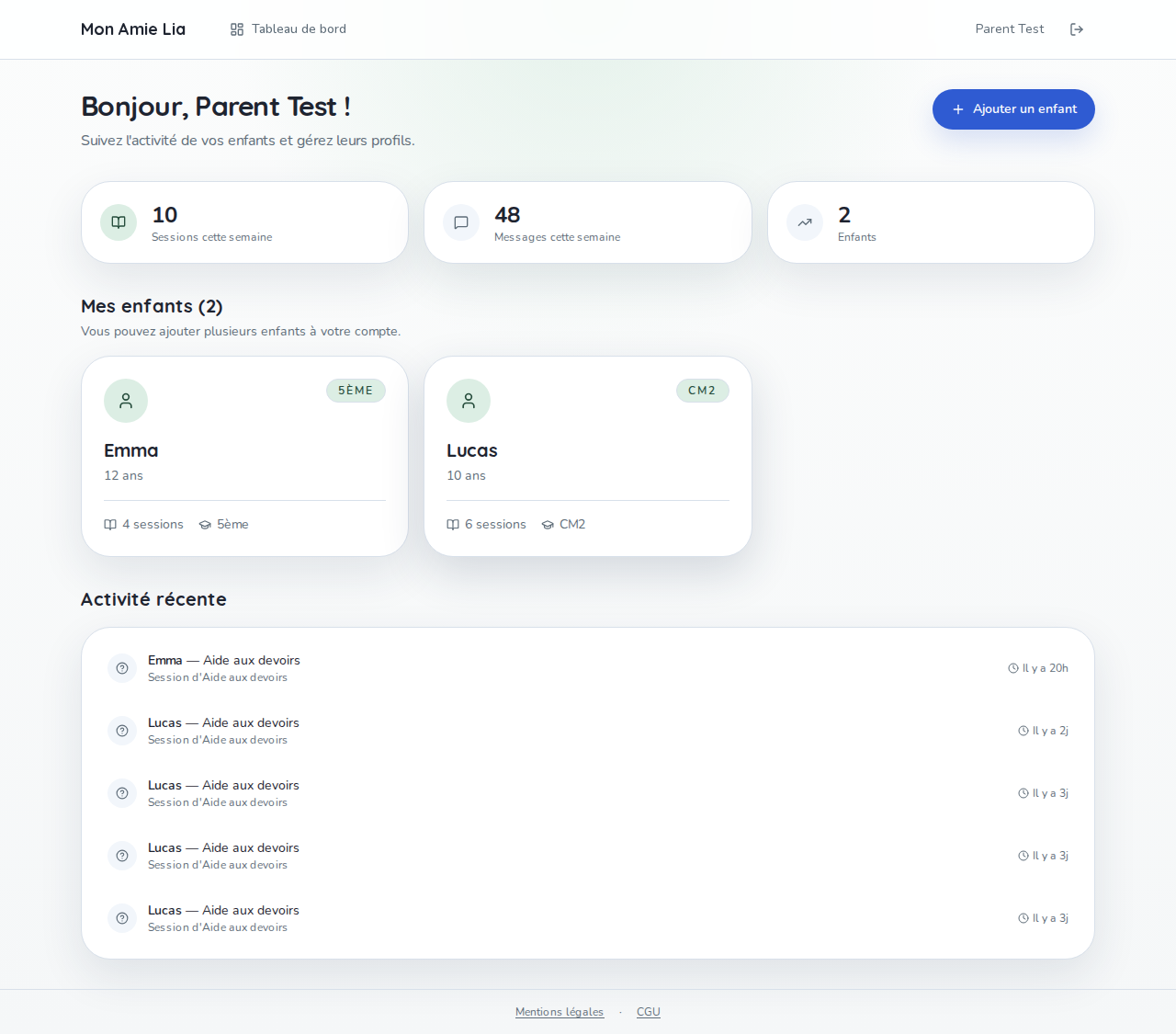 Mon Amie Lia — AI study companion chat interface