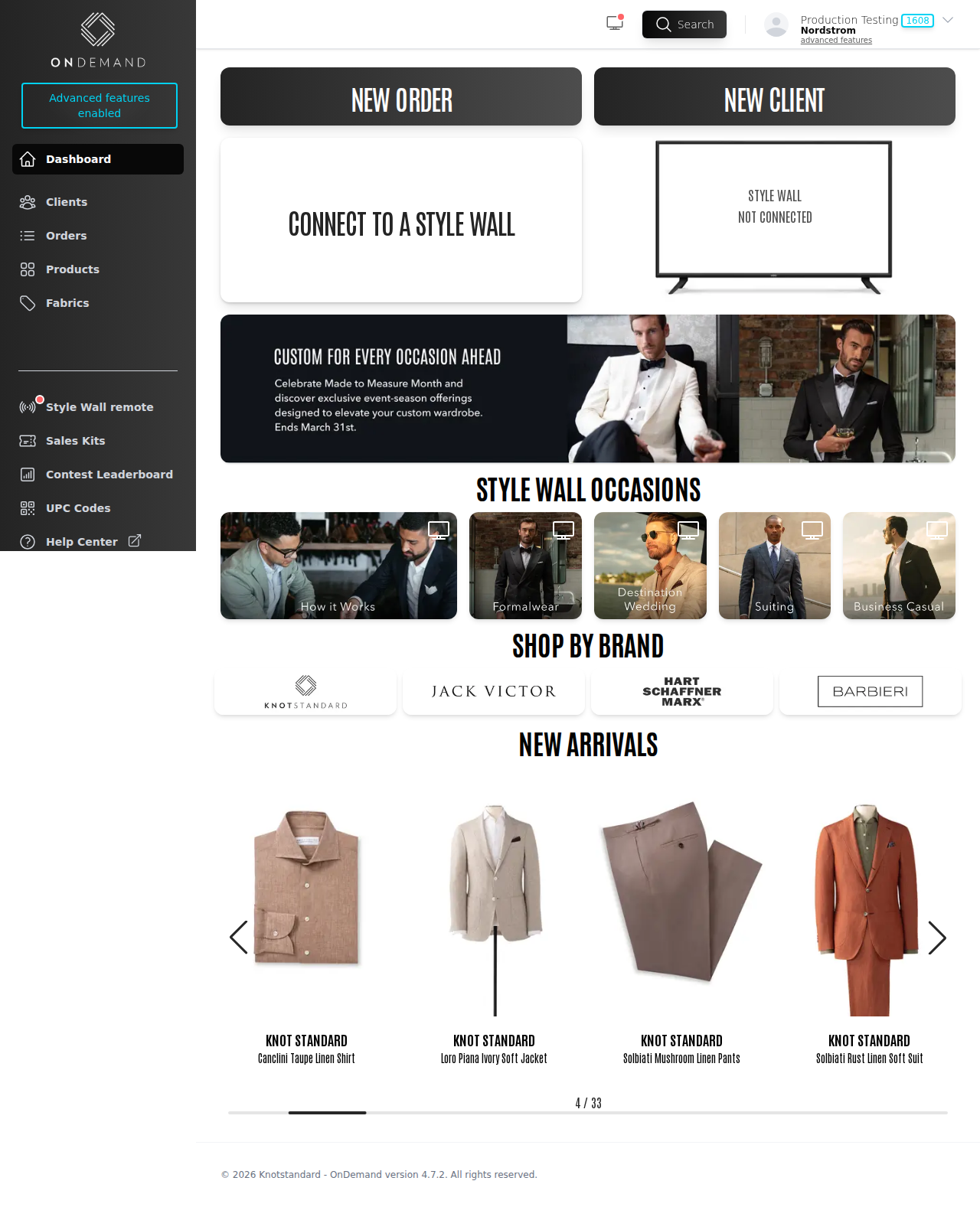 On Demand Platform — dashboard with brands and style wall